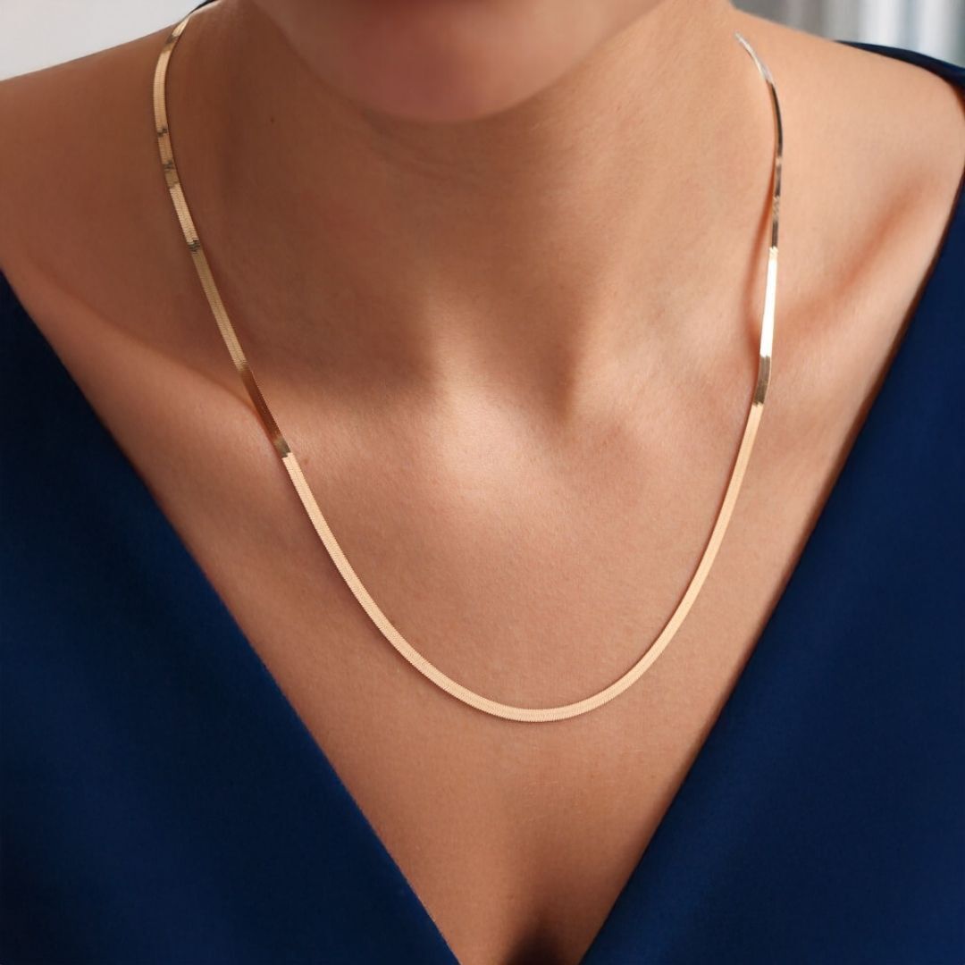 Altın İtalyan Ezme Zincir 3 mm - 55 cm 8 Ayar Altın