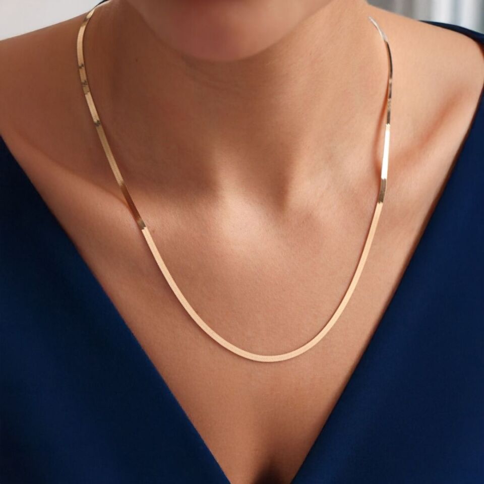 Altın İtalyan Ezme Zincir 3 mm - 55 cm 8 Ayar Altın