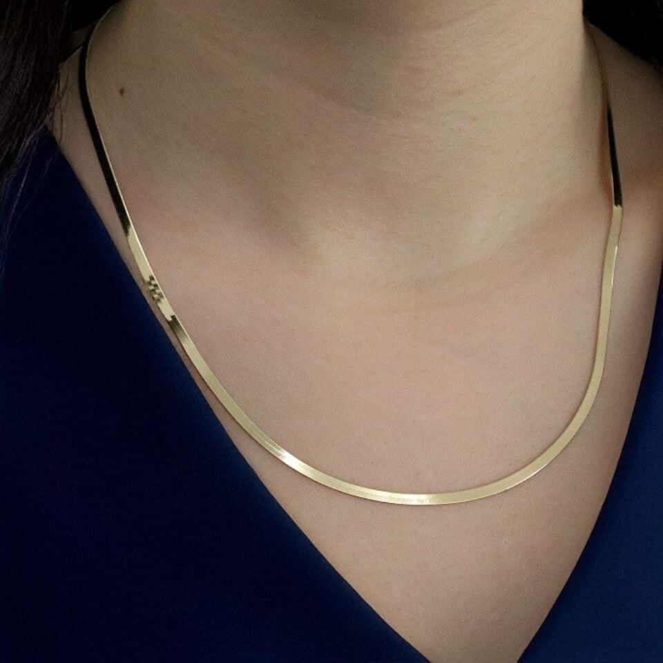 Altın İtalyan Ezme Zincir 3 mm - 55 cm 8 Ayar Altın