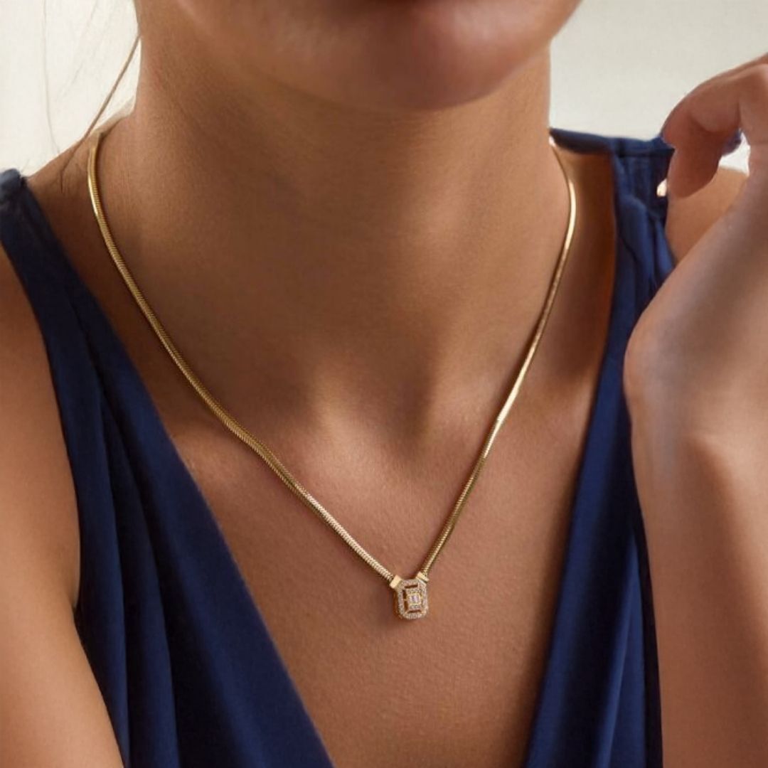 Altın Balık Sırtı Bagetli Zincir Kolye