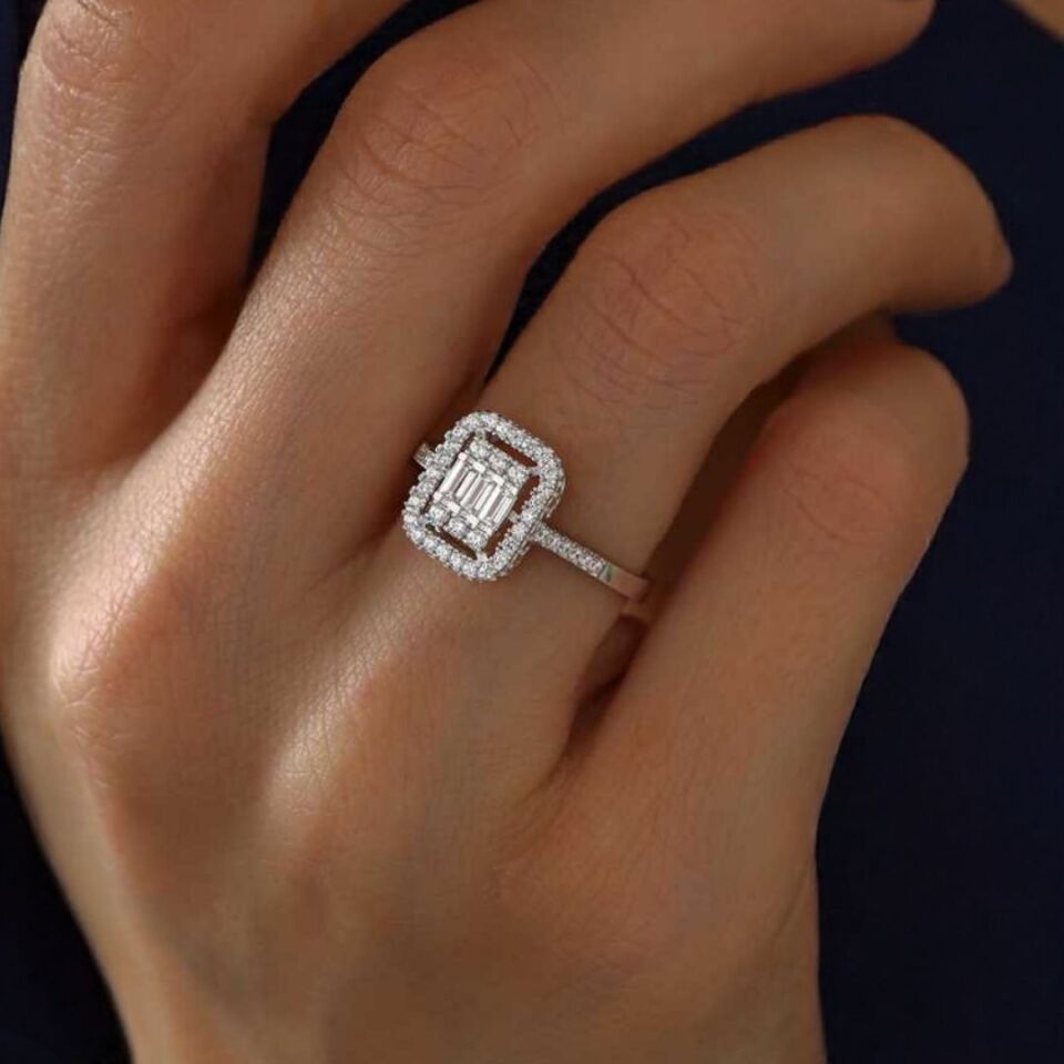 14 Ayar Beyaz Altın Baget Yüzük