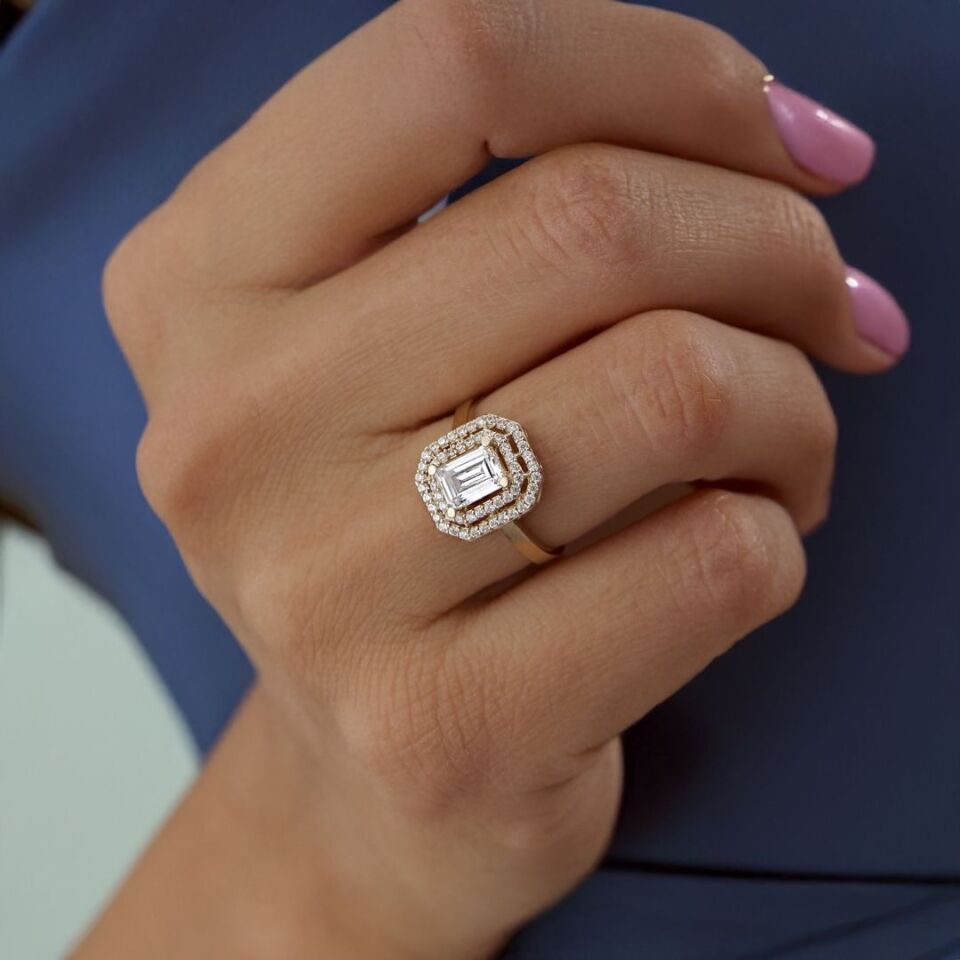 14 Ayar Altın Çift Sıra Baget Yüzük