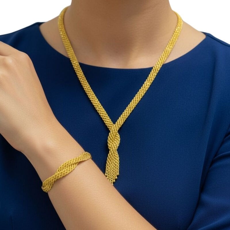 14 Ayar Altın Hasır Mesh Set Takımı