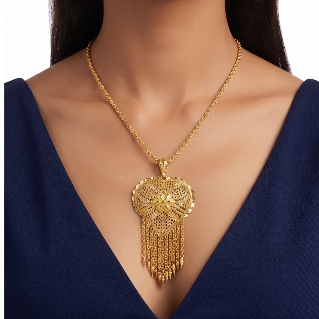 8 Ayar Altın Zincirli Hint Kolye