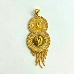 14 Ayar Altın Çift Çeyrekli Zincirli Kolye