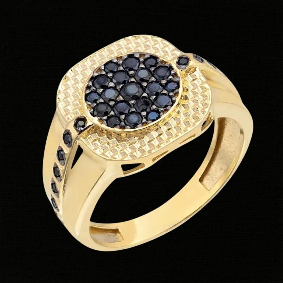 14 Ayar Altın  Siyah Taşlı Kronet Erkek Yüzüğü