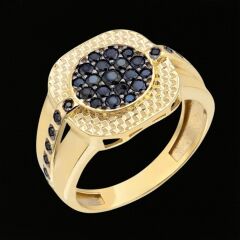 14 Ayar Altın  Siyah Taşlı Kronet Erkek Yüzüğü